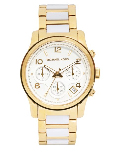 michael kors runway white and gold strap chronograph watch